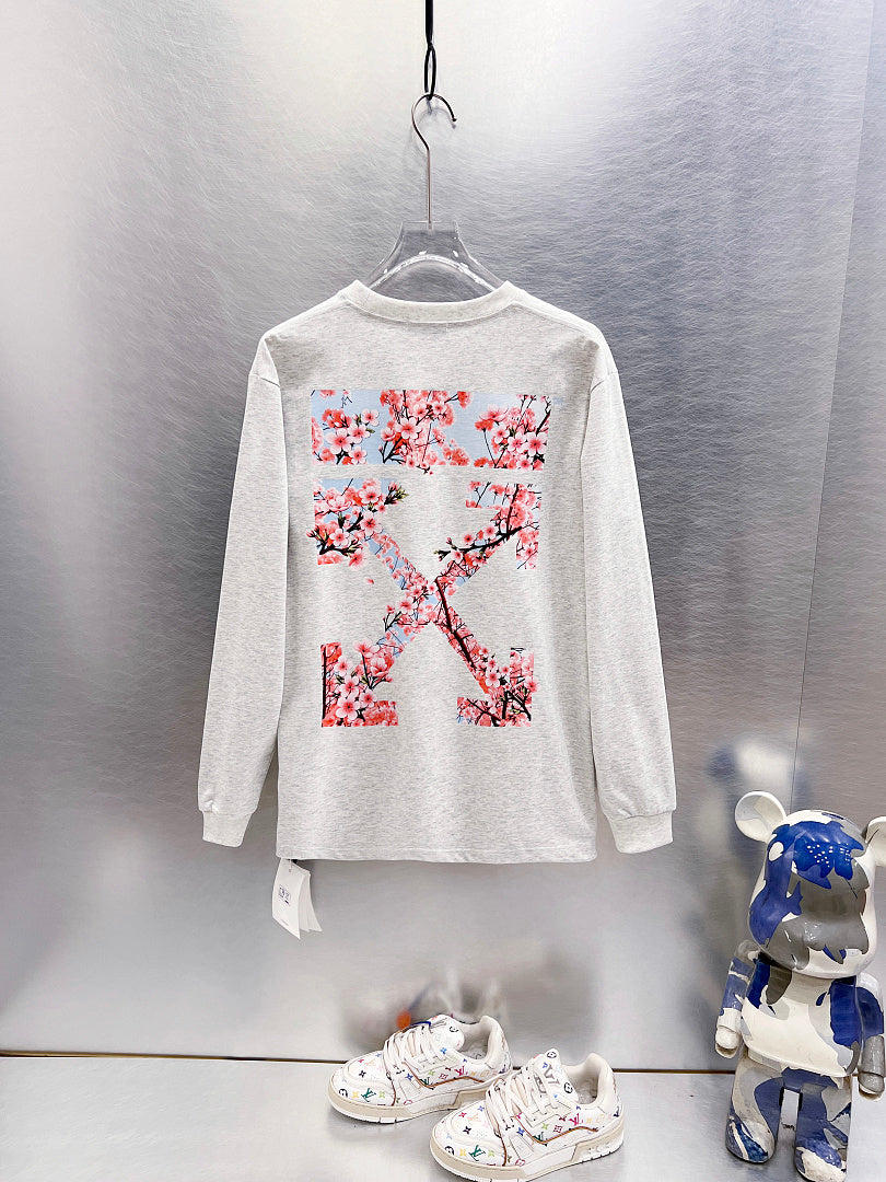 Off White Cherry Blossom Print Long-Sleeve T-Shirt