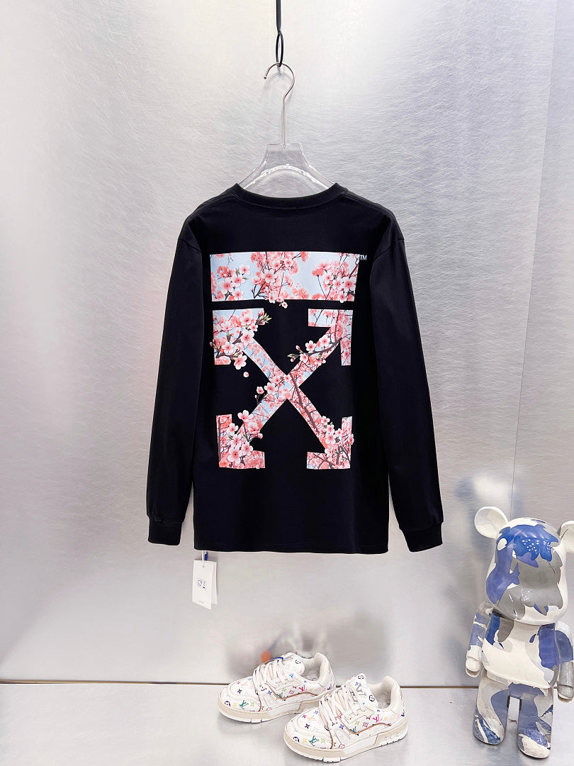Off White Cherry Blossom Print Long-Sleeve T-Shirt