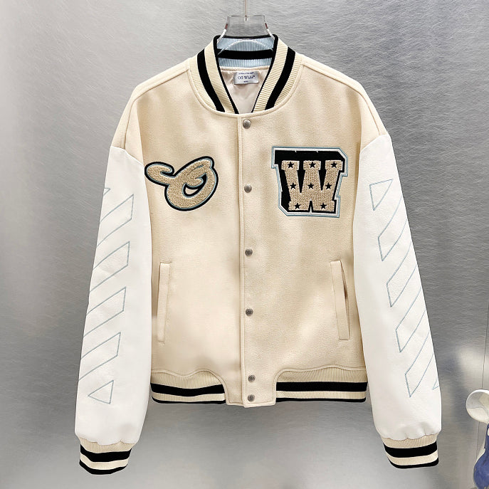 Off White logo-patch bomber jacket