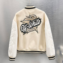 Off White logo-patch bomber jacket