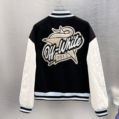 Off White logo-patch bomber jacket