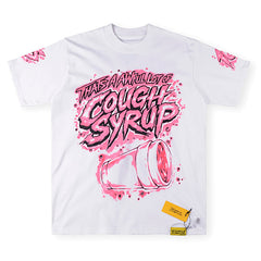 THAT'S A AWFUL LOT OF COUGH SYRUP Pink graffiti-style print Tee