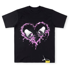 THAT'S A AWFUL LOT OF COUGH SYRUP Heart-shaped ink splatter print short T-shirt