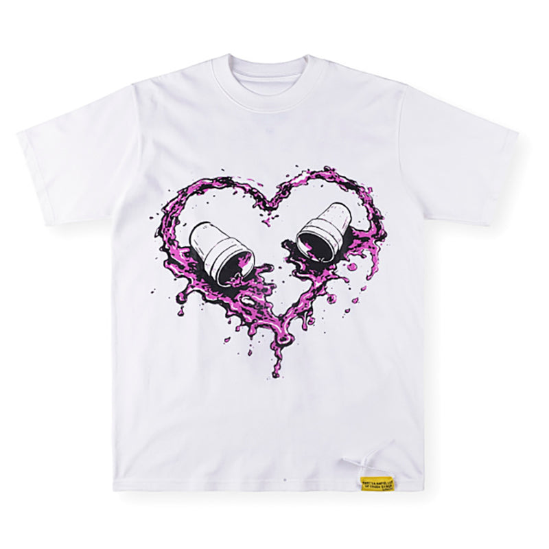 THAT'S A AWFUL LOT OF COUGH SYRUP Heart-shaped ink splatter print short T-shirt