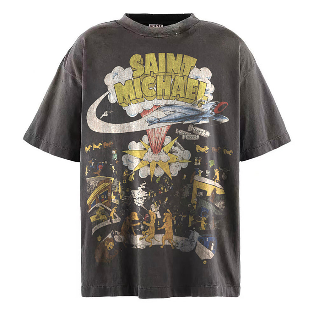 Saint Michael Men's Gray Graphic-Print T-Shirt