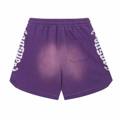 Embroidered Washed Distressed Short Purple/Pink