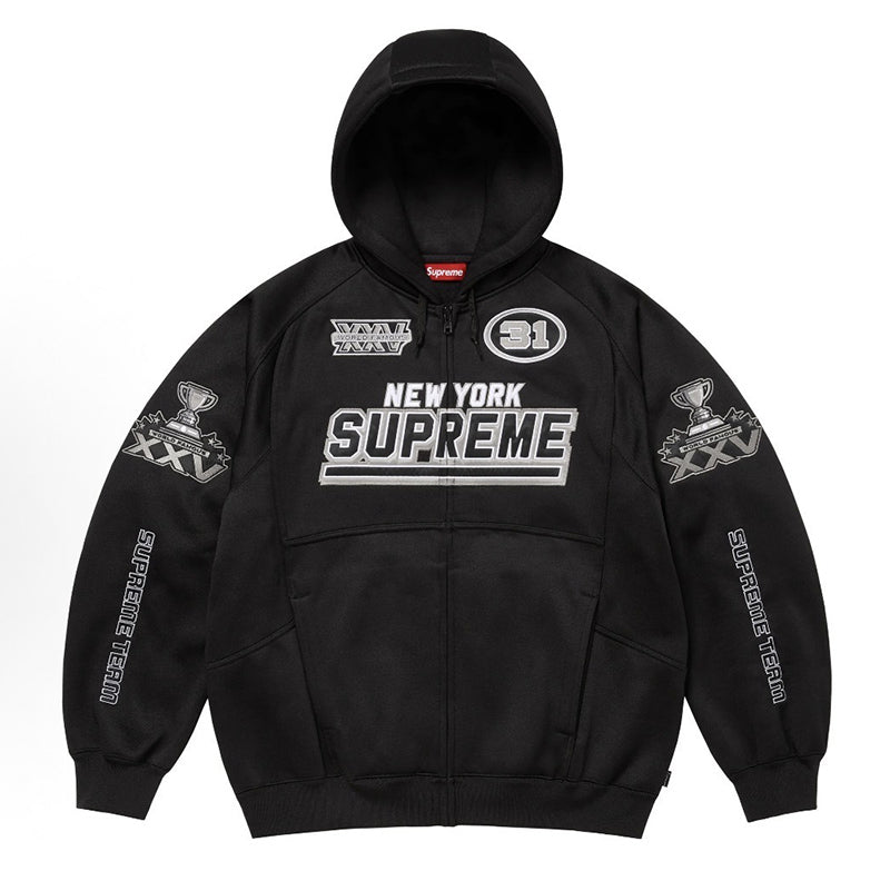Supreme logo-patch zip-fastening hoodie