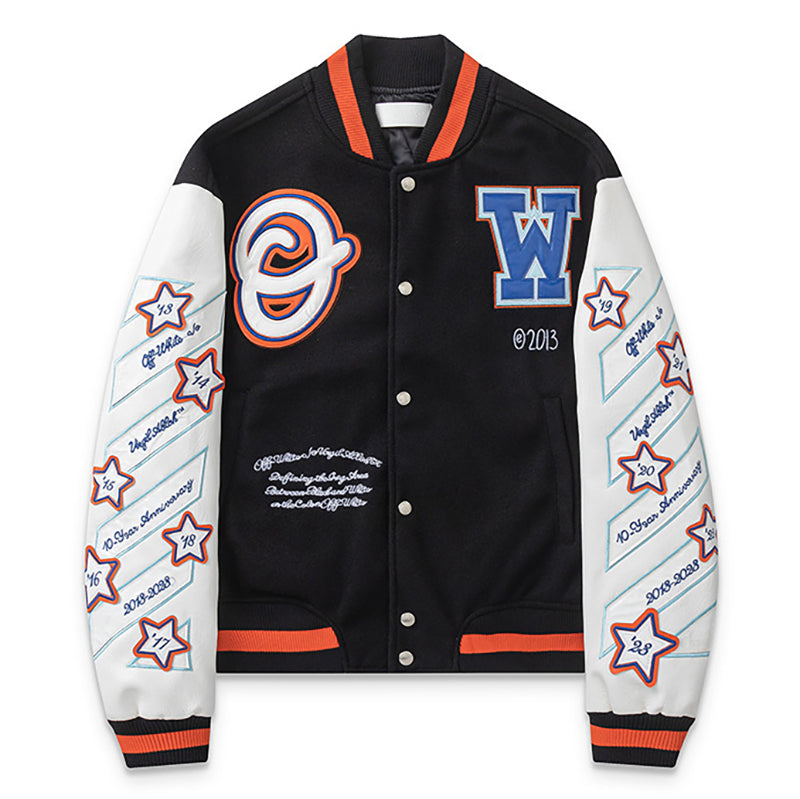 Off White Leather varsity jacket