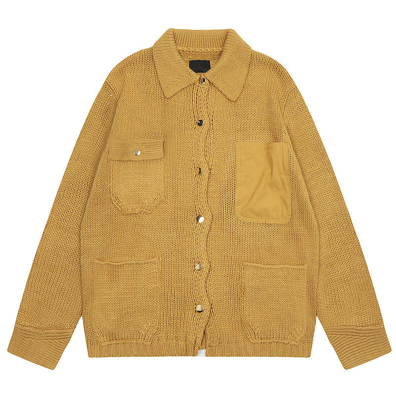 Limited edition buttons and multiple pockets Sweater coat