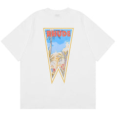 Oil Painting Clock Coconut Tree Print T-Shirts
