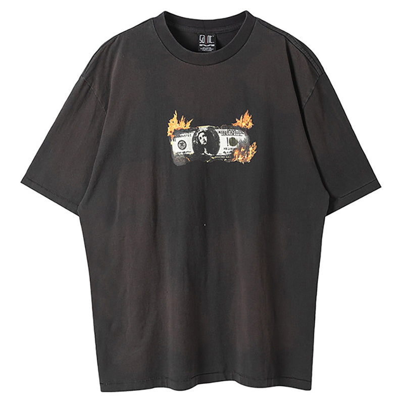 High Street Burning Dollar Print T-Shirt