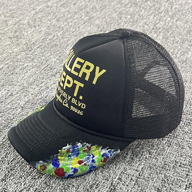 Workshop Paint-Splattered Logo-Print Canvas and Mesh Trucker Cap