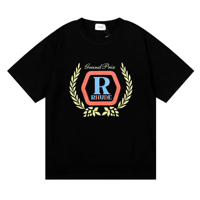 micro-label wheat ear letter printing t-shirt