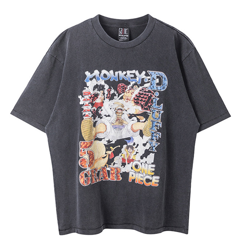 One Piece Luffy Vintage Finish Print T-Shirt