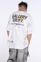 Paint-Splattered Logo-Print Cotton-Jersey T-Shirt