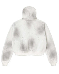 Vale Forever Classico full-zip hoodie in white, plain back with grey airbrush shading and rhinestone scatter, back view