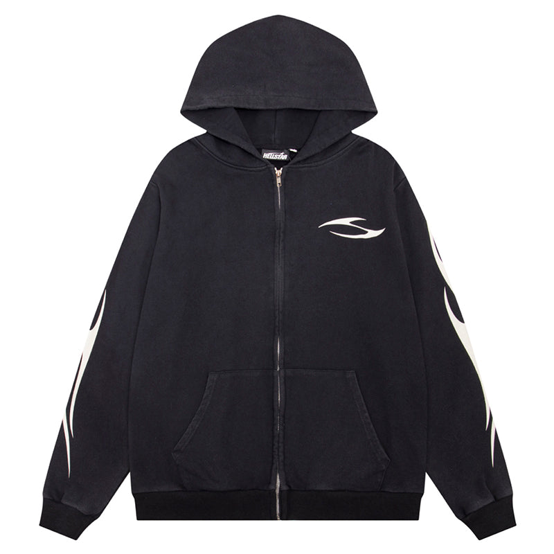 Flame Printed Zip Hoodie