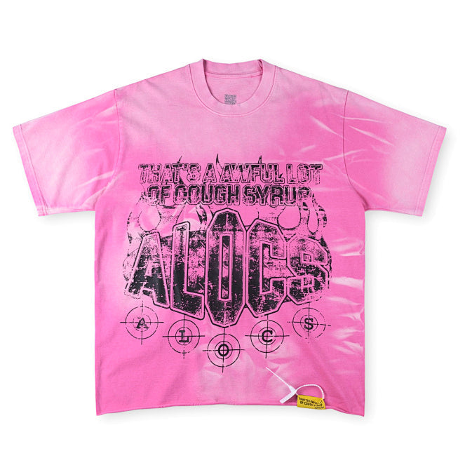 THAT'S A AWFUL LOT OF COUGH SYRUP Flame Print Street Style Washed Distressed Tee