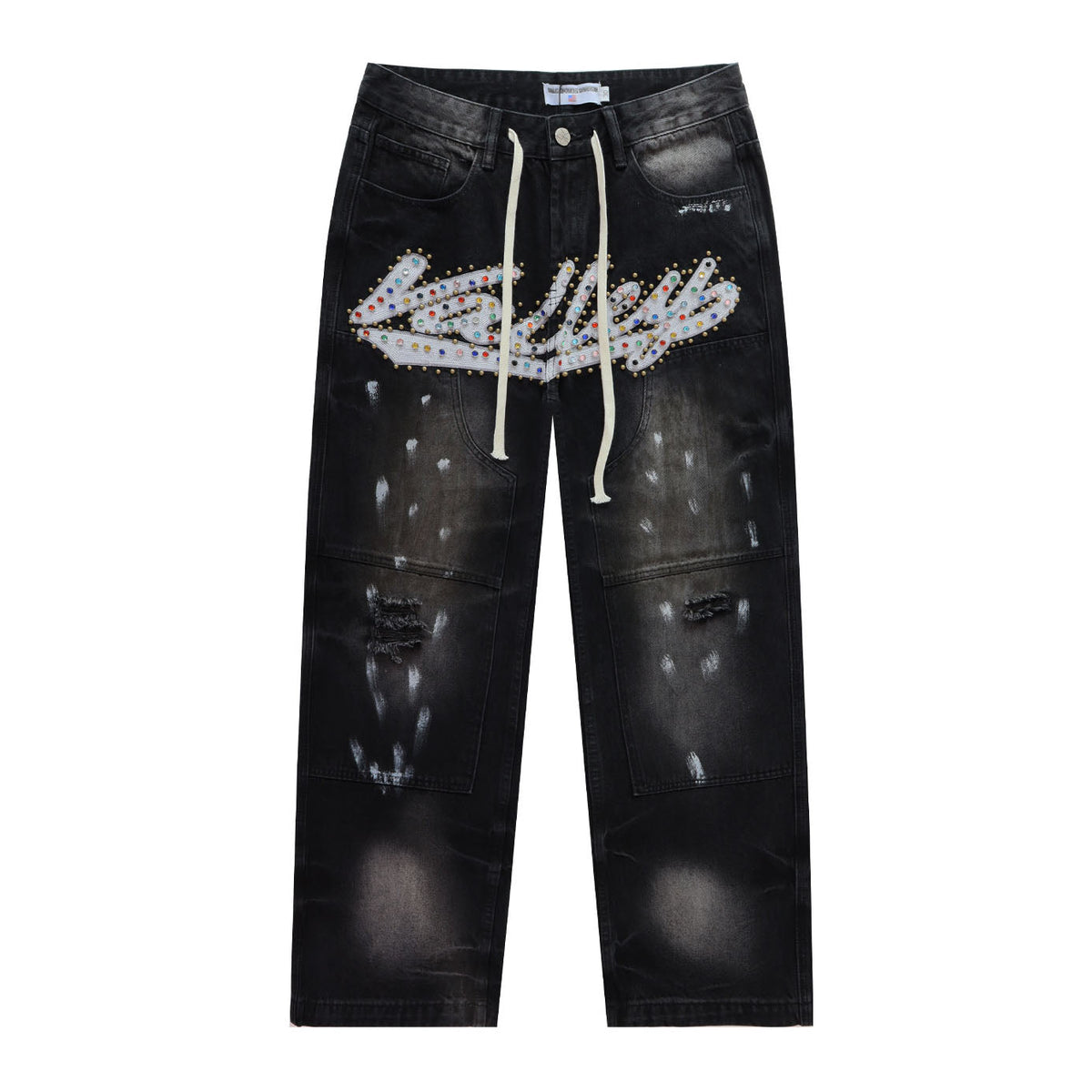 Embroidered Rhinestone Jeans #8253