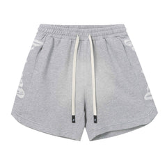 Embroidered Washed Distressed Short Grey/Charcoal Grey